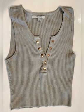 Love Tree Ribbed Sage Green Crop Tank Snaps Fitted Stretch Top Women's Medium